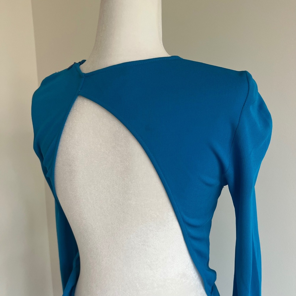 ISSA London Cerulean Blue Twist Front Open Back Long Sleeve Maxi Gown Dress - Picture 8 of 10
